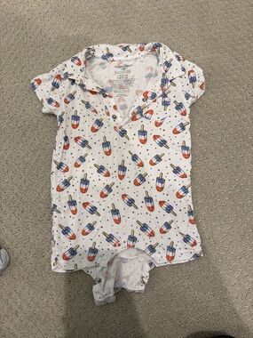 Angel Dear White Romper with Red & Blue Popsicle Print